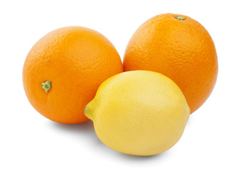 Orange fruit and Lemon isolated on white background