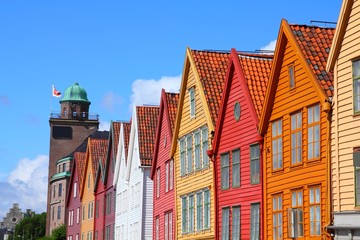 Bergen, Norway - famous Bryggen street - obrazy, fototapety, plakaty