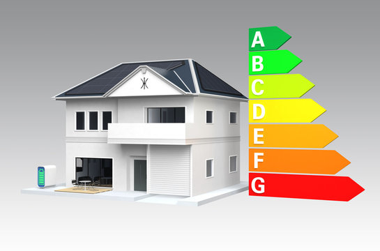 Energy efficient  house with energy classification chat