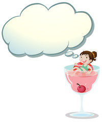 A happy little girl above the wine glass