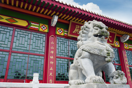 Lion statue in Chinese Temple in Hong Kong