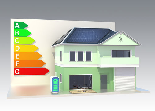 Smart house with energy classification chat,clipping path