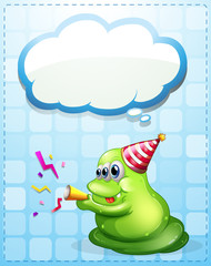 A green monster celebrating with an empty cloud template