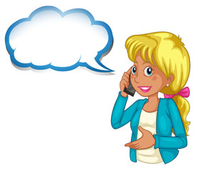 A woman using a phone with an empty cloud template