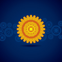 Illustration of yellow gear on blue background
