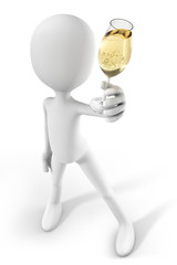 3d-man showing a glass of Champagne