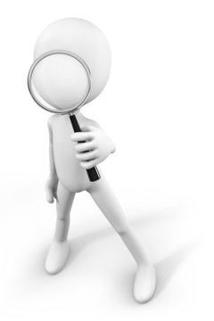 3d-man holding a big magnifying glass