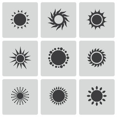 Vector black sun icons set