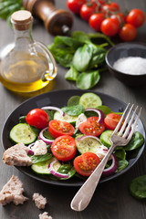 salad with tomatoes cucumber and goat cheese