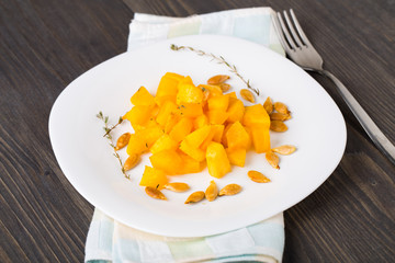 Baked pumpkin with olive oil and thyme