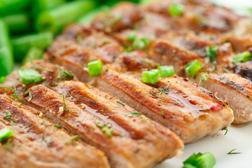 Beef steak with green beans