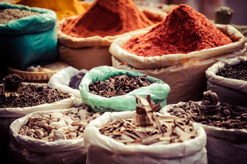 Traditional spices market in India.