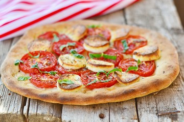 cheese and tomato pizza.