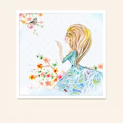 Fotobehang Bloemenmeisje Meisje in bloemen aquarel