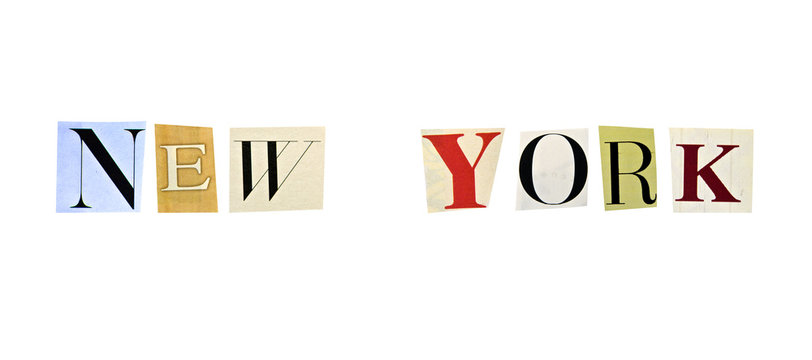 New York word formed with magazine letters on a white background