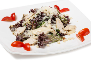 Black Caesar salad with chicken.
