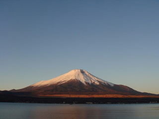 Mount Fuji at dawn over lake Kawaguchi