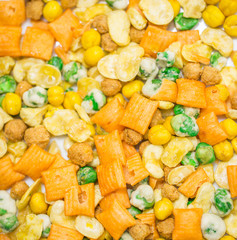Mixed nuts for snack close up view