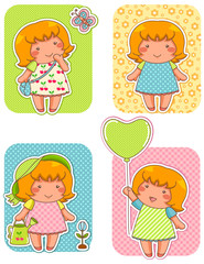 cute girls over patterned backgrounds. Swatches are included.