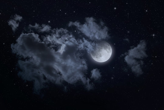 Night starry sky and moon