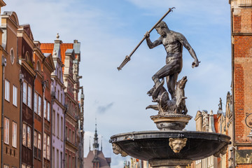 Fountain of Neptune - the old town in Gdansk, Poland