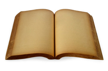 Old book with blank yellow stained pages