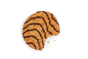 bite from chocolate strip cookie