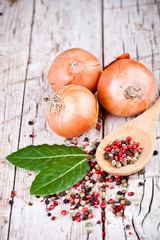 fresh onions, bay leaves and peppercorns