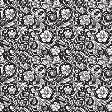 Black and white ornamental seamless vector pattern
