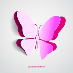 Greeting card with paper butterfly - vector