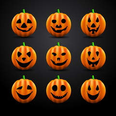 Set of Scary Halloween Pumpkins - vector illustration