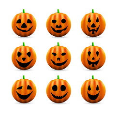 Set of Scary Halloween Pumpkins - vector illustration