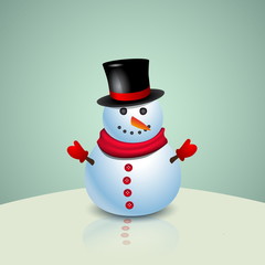 Christmas Greeting Card with snowman. Vector illustration