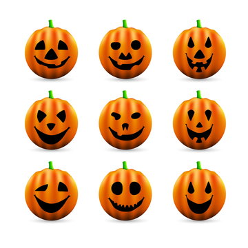 Set of Scary Halloween Pumpkins - vector illustration