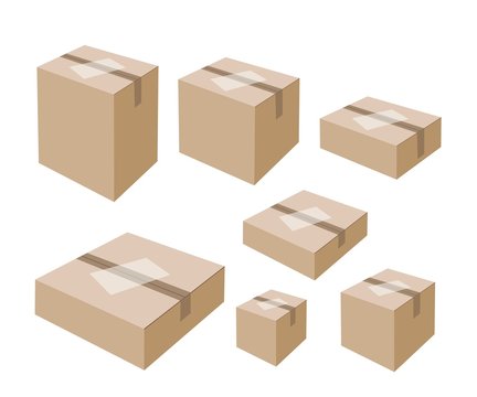 White Labels on Blank Brown Cardboard Boxes