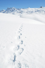 Fototapeta na wymiar Ślady na śniegu. Melchsee-Frutt, Szwajcaria