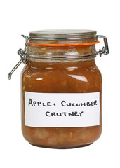 apple and cucumber chutney on white