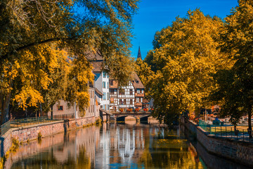 Sunny autumn day in Strasbourg France - obrazy, fototapety, plakaty