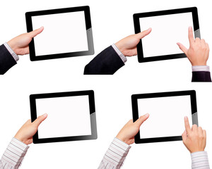 Hands with tablet computer. Isolated on white background.