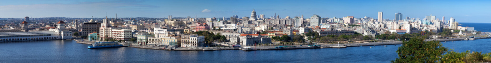 Havana.View of old city through bay . Panorama