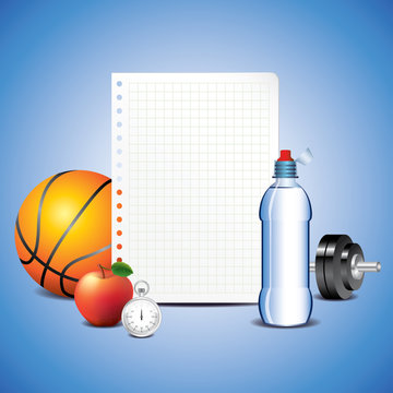 Sport items with blank paper