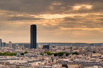 Paris skyline with Maine-Montparnasse Tower at sunset