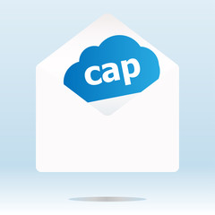 cap word blue cloud on white mail envelope