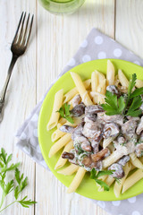 pasta with mushrooms top view