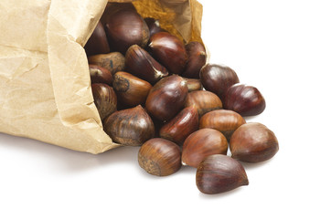 delicious group of chestnuts in a paper bag