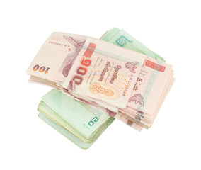 stack of Thai money on white background