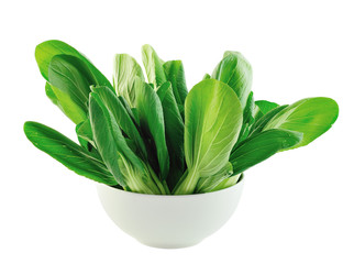 Bok choy in the bowl isolated on white background