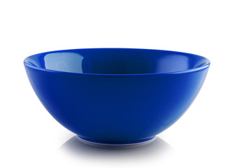 blue ceramic bowl on white background