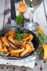Fried Chanterelles in a skillet