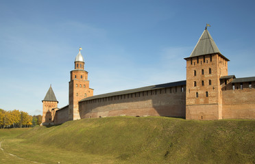 Fototapeta na wymiar Towers of the Kremlin of Novgorod the Great